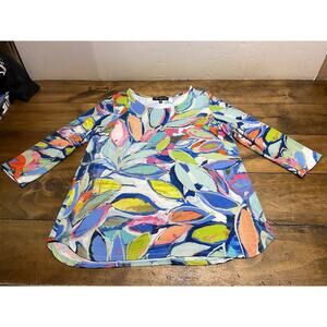 Claire Desjardins Blue Pink Abstract Print 3/4 Sleeve Top Large